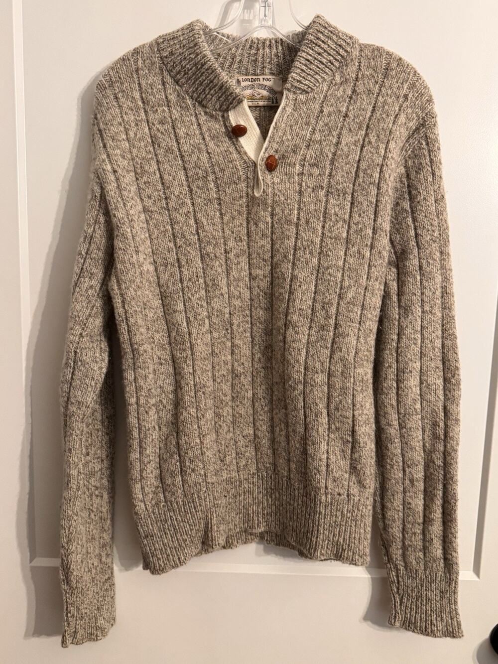 Vintage London Fog Outdoors Unlimited Chunky Sweater Sz M Tall Beige Wool Blend